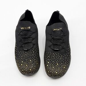 Vevo Active Womens Steffi Rhinestone Black Casual And Fashion Sneakers 11w Wide
